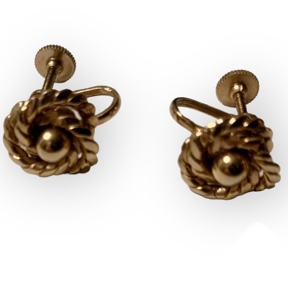EARRINGS Gold Tone Rope Coiled Love Knot Earrings, Twist on, Vintage Jewelry - Picture 4 of 6
